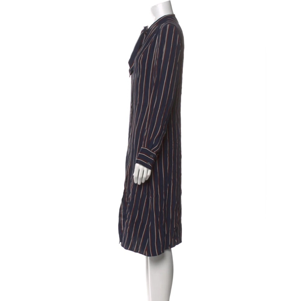 Frame Navy Blue Striped Silk Tie Neck Long Sleeve Midi Shirt Dress - Medium - Picture 7 of 8